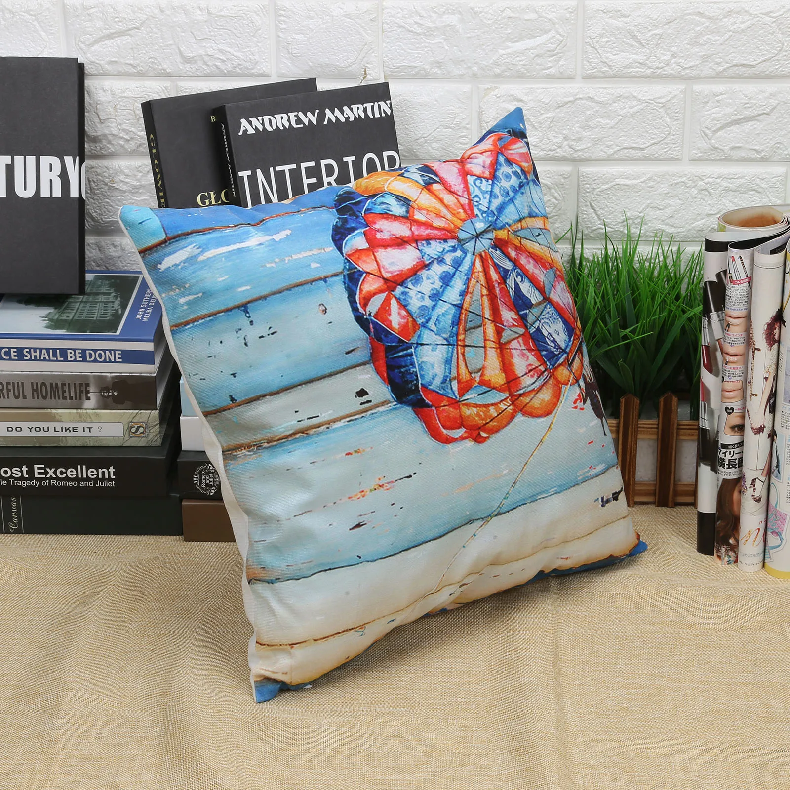 Пляжное двойной подушка с принтом синий океан небо живописный узор размером 45*45 см Romantice Спальня