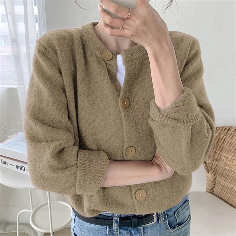 

Lucyever Autumn Fashion O-Neck Button Cardigans Women Korean Single-breasted Knitted Sweaters Woman Loose Casual Sweater Female