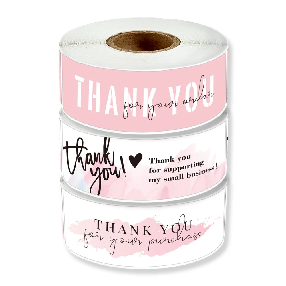 

Наклейки розовые прямоугольные с цветочным принтом «Thank You»
