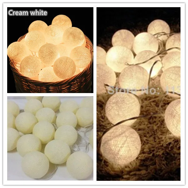 cream white Thai style sweet Pastel cotton ball string lights Bedroom Fairy Nursery Night Light garland holiday LED battery powered wedding - Emitting Color: cream white