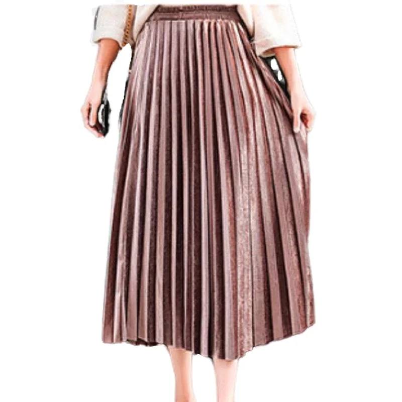 

Pleated Skirt Women Autumn Long Vintage Gray Korean 2020 Maxi High Waist Casual Winter Black Party School Girl Velvet Skirt