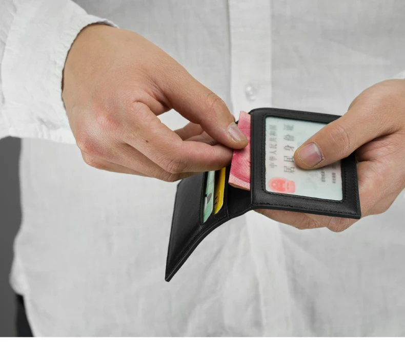 

Black Small Card Holder Bag Business Multifunction Minimalist Id Card Holder Wallet Men Genuine Leather Carteras Bags AE50CB