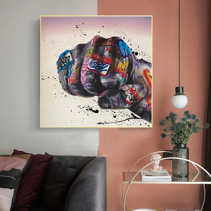 

Tattoo Fingers Oil Painting on Canvas Colorful Gesture Wall Art Poster and Print Wall Picture for Home Living Room Decor