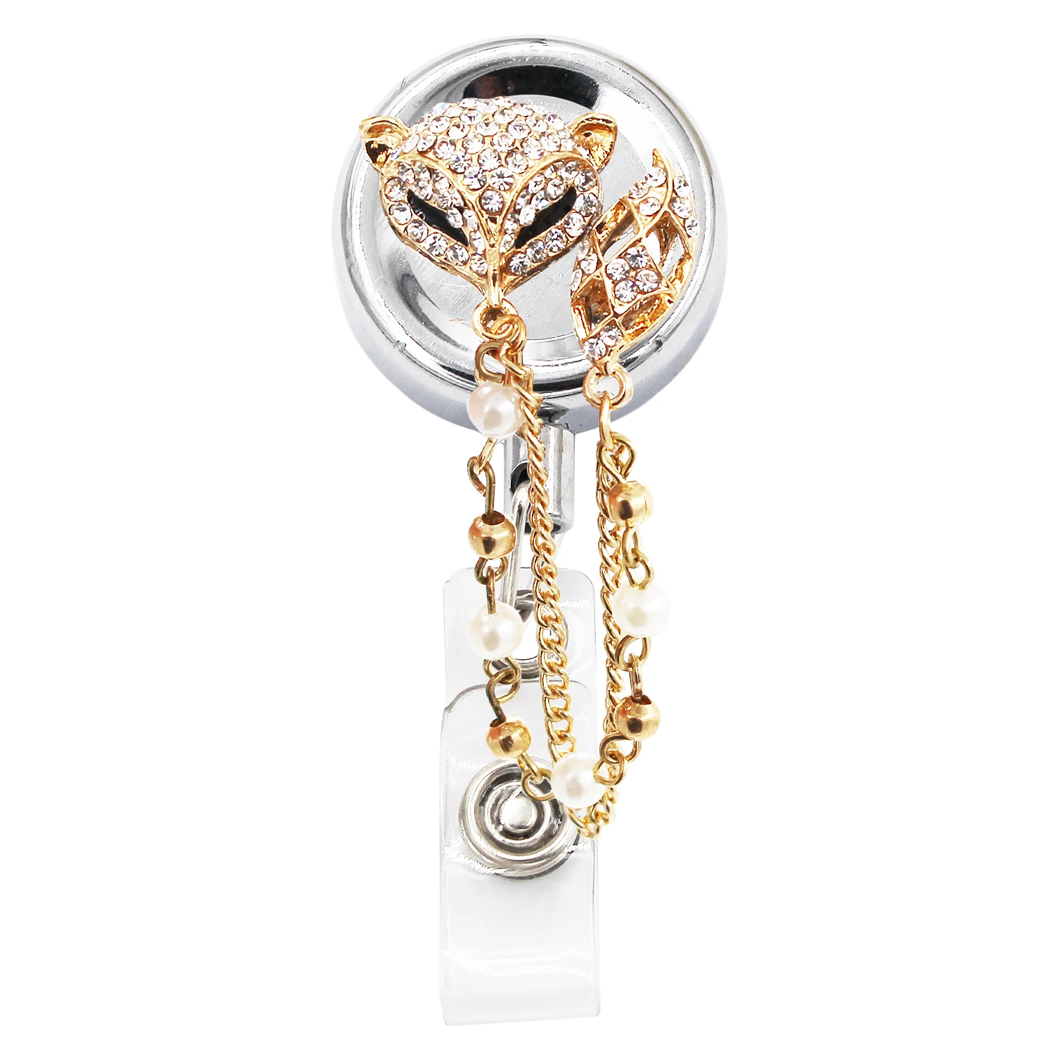 Idclip Bling Fox Animal Badge Reel ID Retractable Holder Belt Clips Metal Heavy Duty Steel Wire Cord | Канцтовары для офиса и