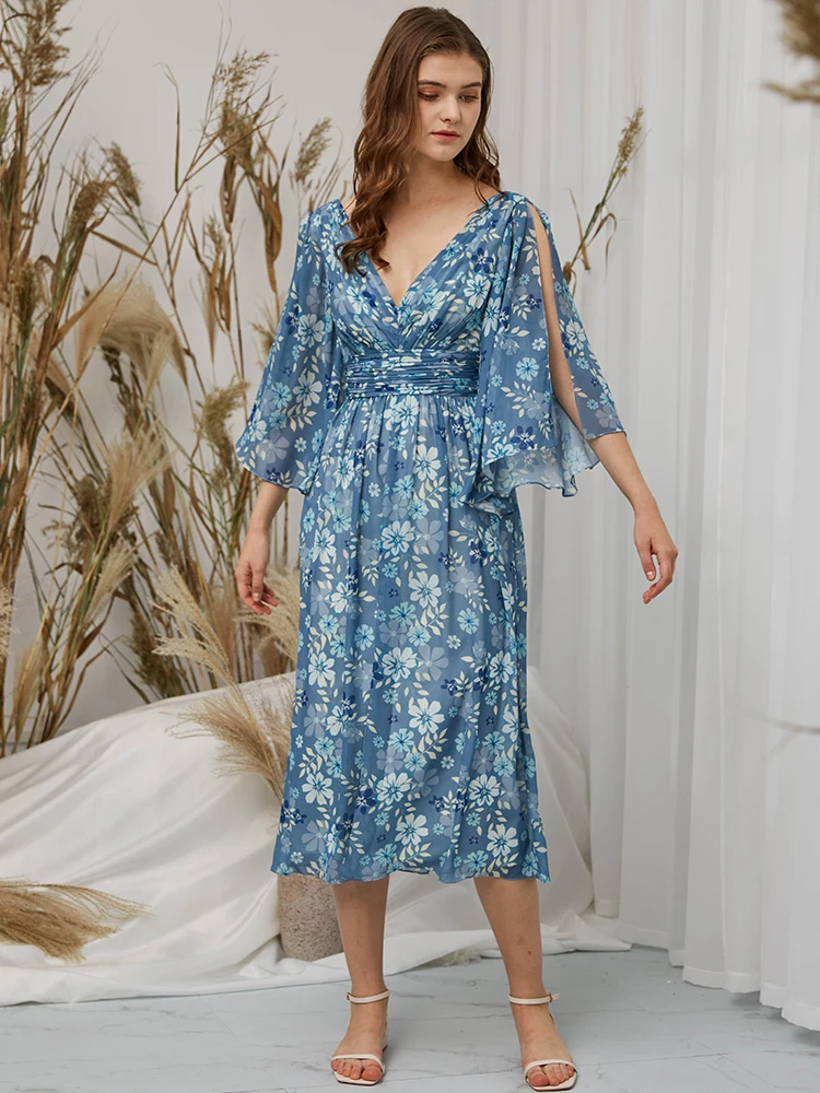 Женское платье средней длины с полурукавами и V-образным вырезом новый 2022 |