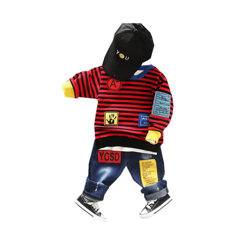 

Spring Children Baby Boys Girls Clothes Striped Sweatshirt Jeans 2pcs/Sets Child Toddler Fashion Cotton Clothing Kids Tracksuits