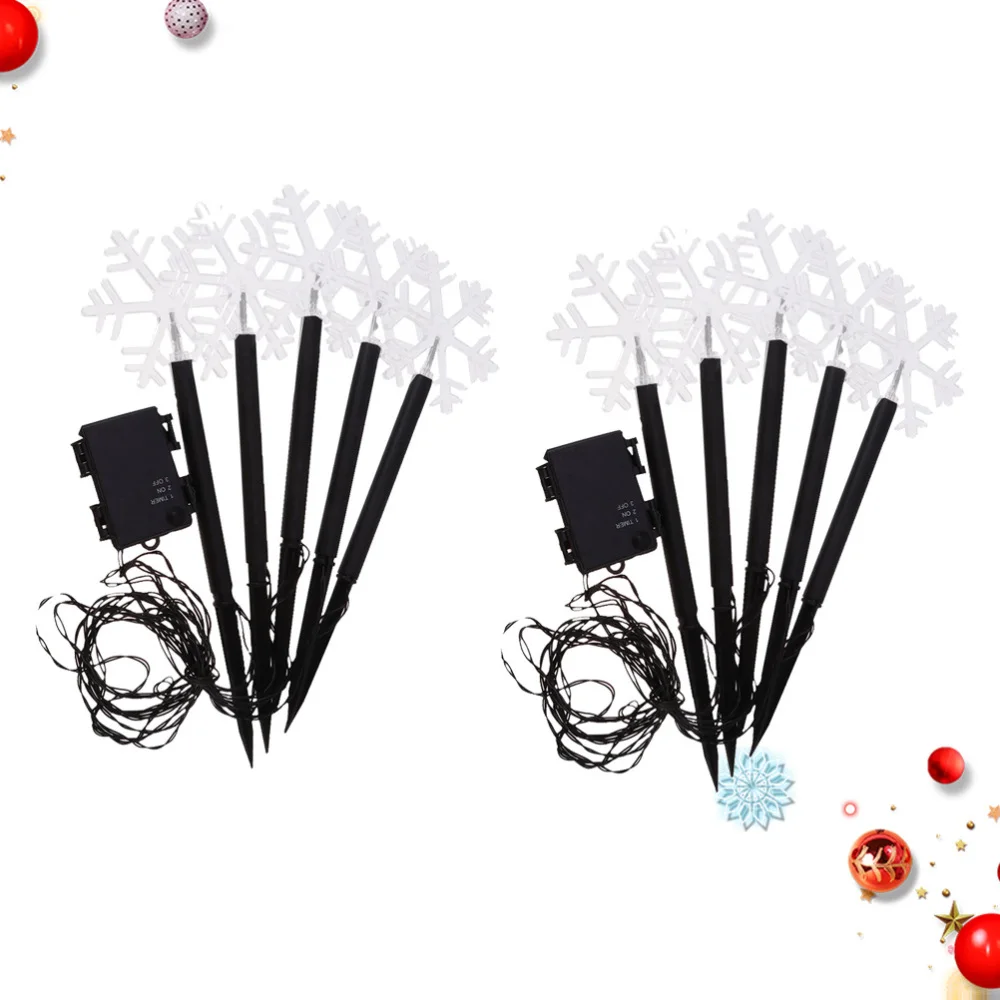 

2 Sets LED Acrylic Outdoor Christmas Decors String Stake Garden Light Waterproof Warm White Star and Snowflake String Yard Lamp