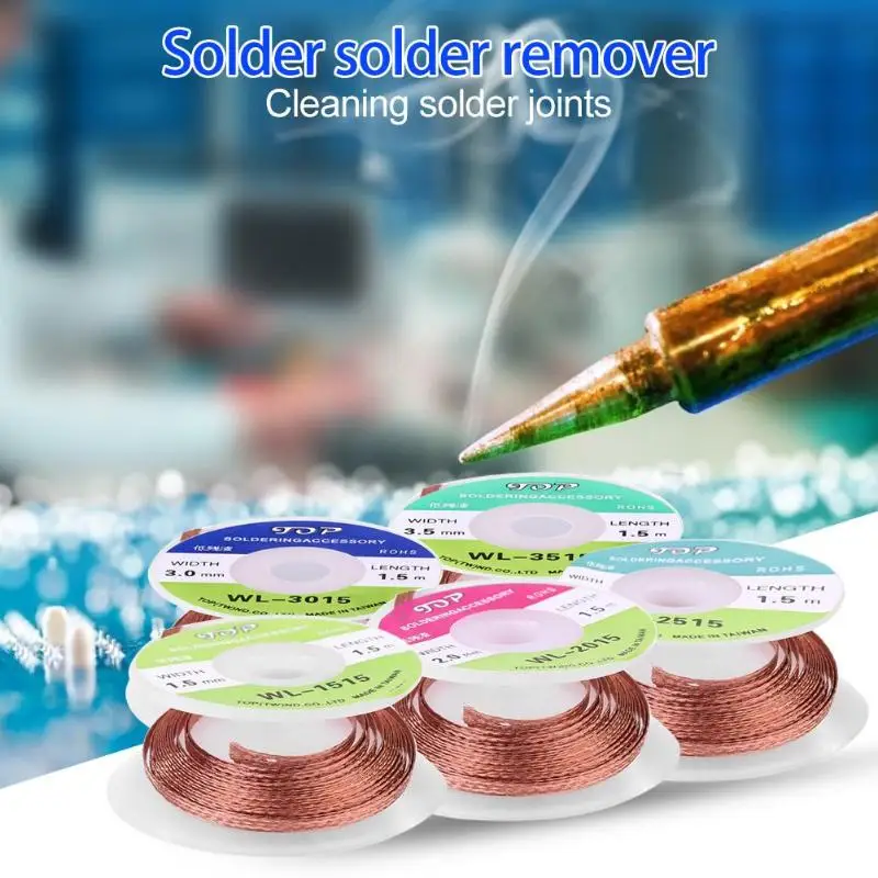 

1.5mm 2mm 2.5mm 3mm 3.5mm Width 1.5M Length Desoldering Braid Welding Solder Remover Wick Wire Lead Cord Flux BGA Repair Tool