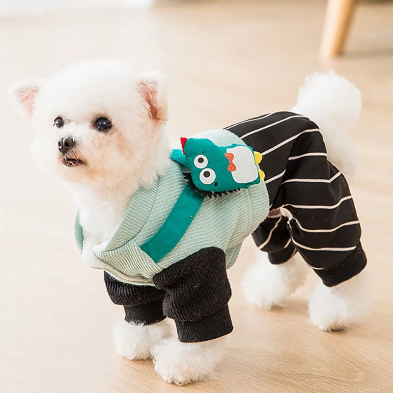 

Pet Sweater Hoodie Striped Dog Jumpsuit Coat Jacket Cat Puppy Autumn Winter Knit Rib Thick Plush Clothes Teddy Chihuahua Apparel