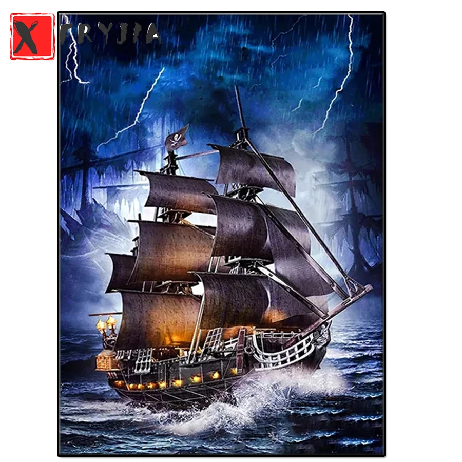 

DIY Full Diamond Painting Sea Boat Cross Stitch Pirate Ship Mosaic Craft Needlework 5d Embroidery Rhinestone home Decor Salon