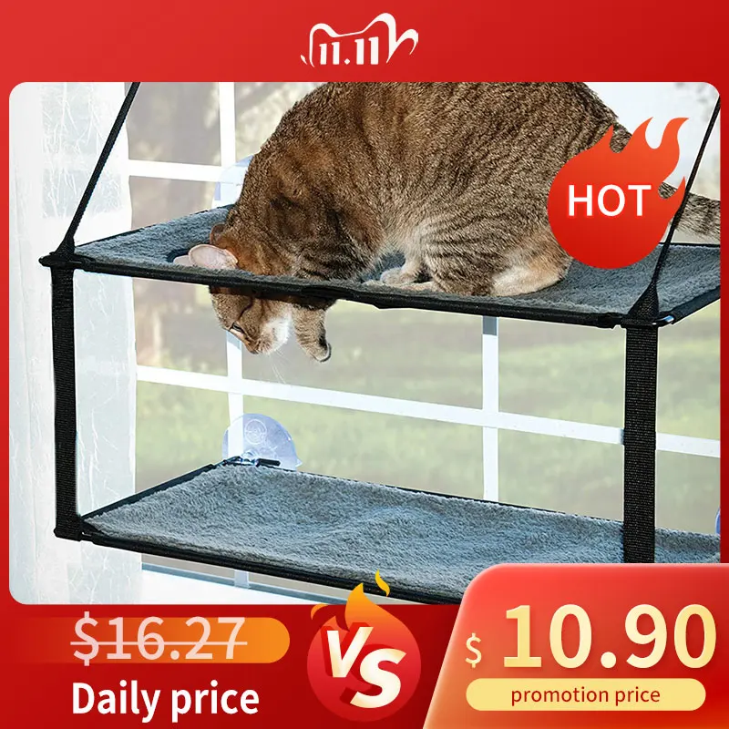 

Cat Bed Pet balcony Window Perch Double Layers Sunny Seat waterproof fabric Hammock Pet Hanging sleeping Bed for Sunbath Grey