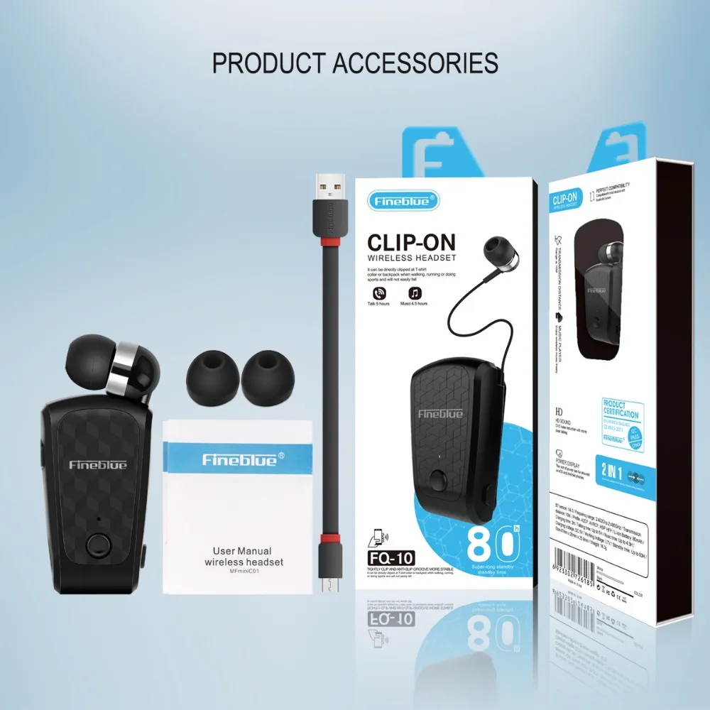 Fineblue FQ-10 Bluetooth 5,0 беспроводной наушник головка телефон кабель Выдвижной наушник музыкальная система с зажимом гарнитура Hands-free микрофон