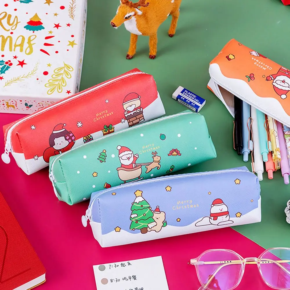 

Creative Christmas Pencil Case Simple Large-capacity Pencil Bag PU Leather Pencil Bag Stationery New Year Xmas Students Gifts
