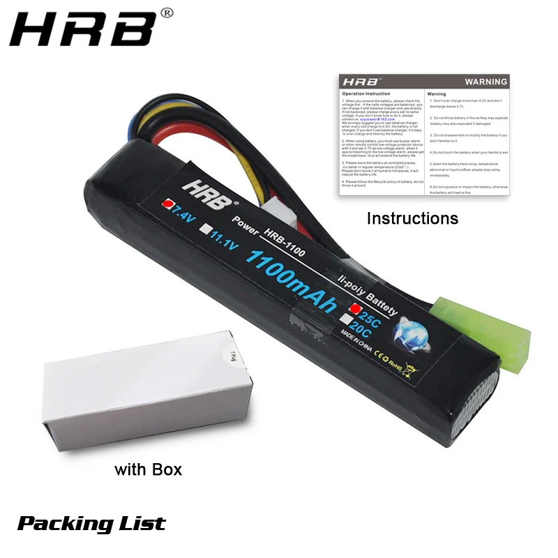 HRB-bater&iacute;a Lipo 3S 2S 7,4 V 11,1 V 1100mAh 25C Tamiya conector AKKU Mini Airsoft BB, pistola de aire, juguetes el&eacute;ctricos, piezas de RC-4