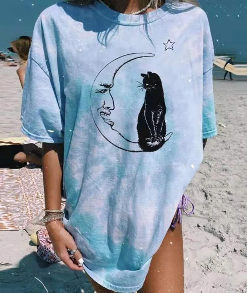 

2021 New European and American Women's Round Neck Short Sleeve Personality Tie-dye Printed T-shirt Women A215