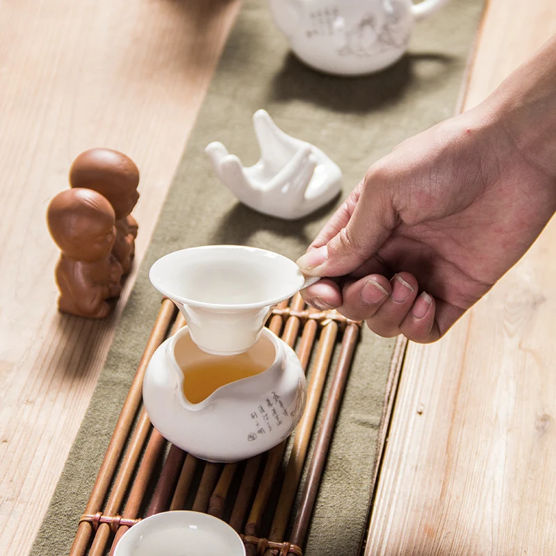 

Jusen 8.5cm*6.3cm Tea Leak Simple White Porcelain Holding Hands Tea Strainer Infuser Kung Fu Teaware Tea Tray Accessories