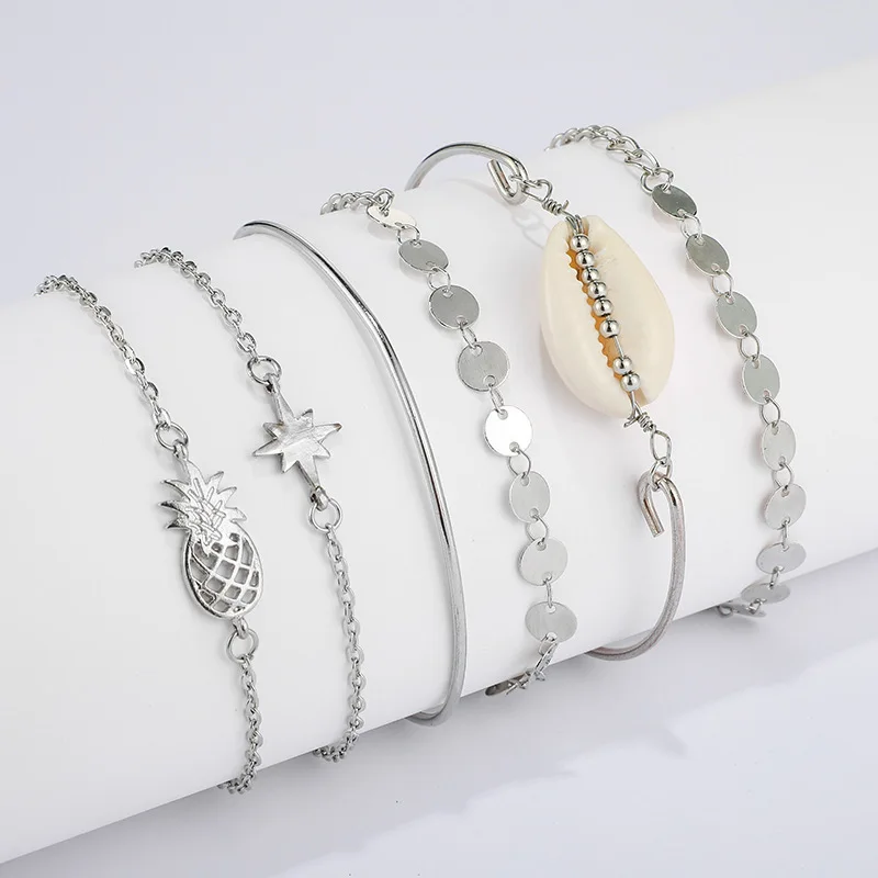 DIEZI 6pcs/set Fashion Vintage Pineapple Star Shell Bracelets &amp Bangles Silver Metal Chain Bracelet Sets For Women New Jewelry |