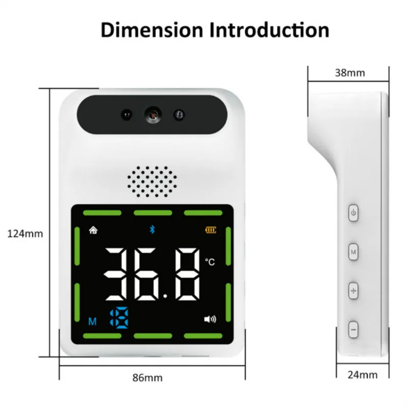 

2Pcs/Q5 Infrared Thermometer LCD Display Non-contact Wall-mounted Fixed automatic Voice Broadcast For Office Factory Restaurant