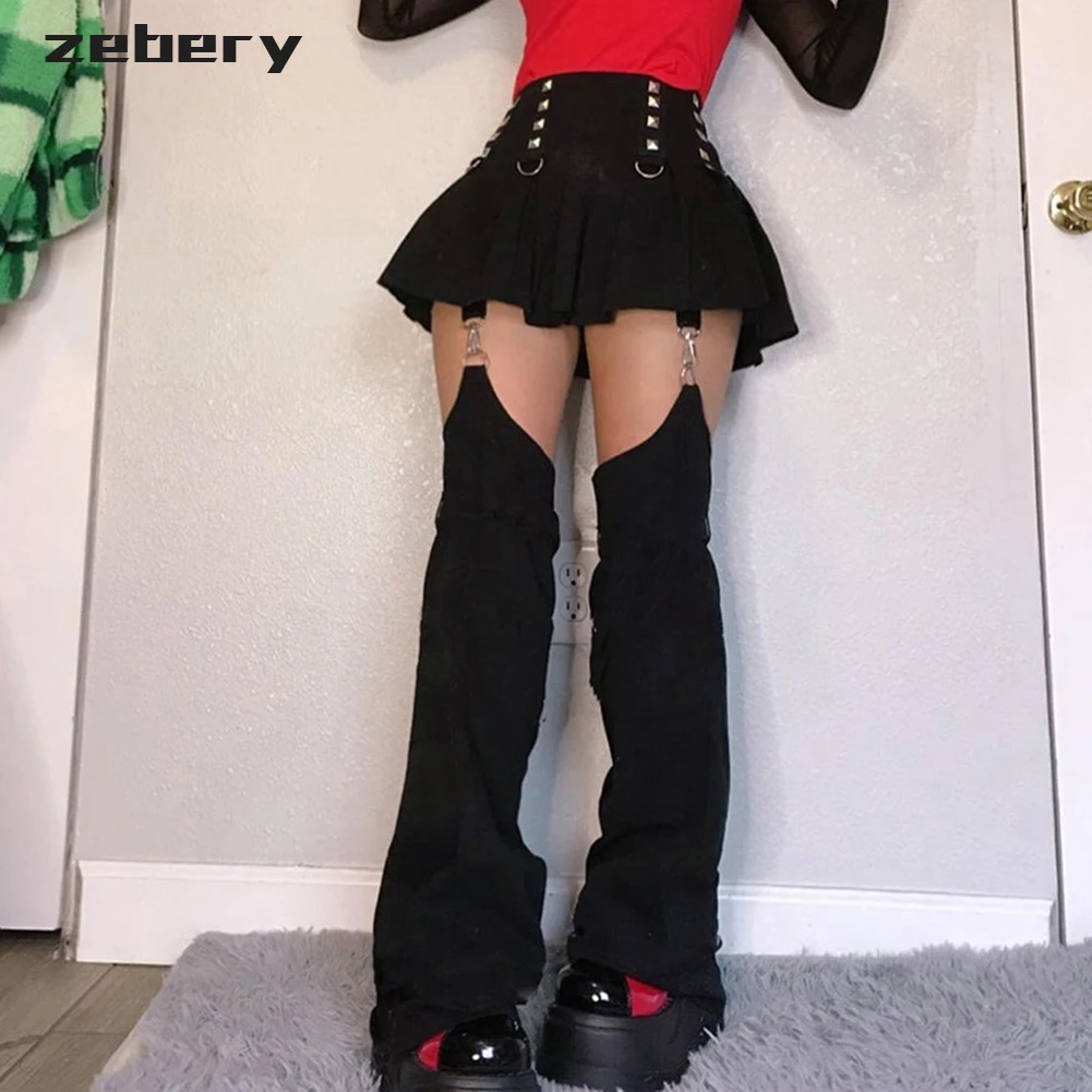 

Detachable Lace Punk Streetwear Gothic Rivet Patchwork Culottes Women Mini Pleated Skirts Hight Waist Black Shorts Skirt Hollow