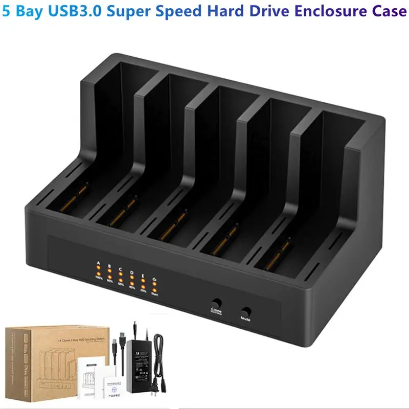 

Brand New Hard Drive Docking Station 5 Bay USB3.0 Super Speed Hard Drive Enclosure Case Adapter For 2.5/3.5 Inch SSD