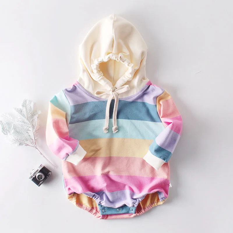 

Детские комбинезоны для мальчиков и девочек, детская одежда, радужные комбинезоны с длинным рукавом и капюшоном, Демисезонные комбинезоны ...