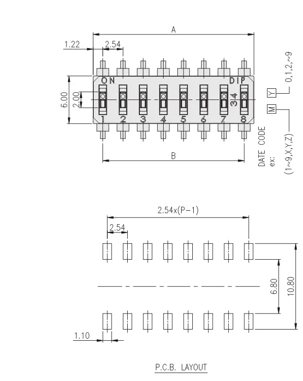 EMR 02 T Q T/R Тайвань 2 54 SMD 4 контактный значный DIP переключатель переключение уровня