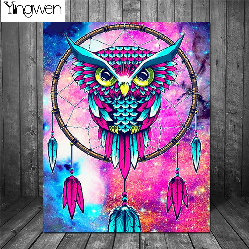 

DIY 5D Full Diamond Painting Embroidery Animal Wind Chime Owl Cross Stitch Kits Full Diamond Mosaic Feather Home Decor Art Gift