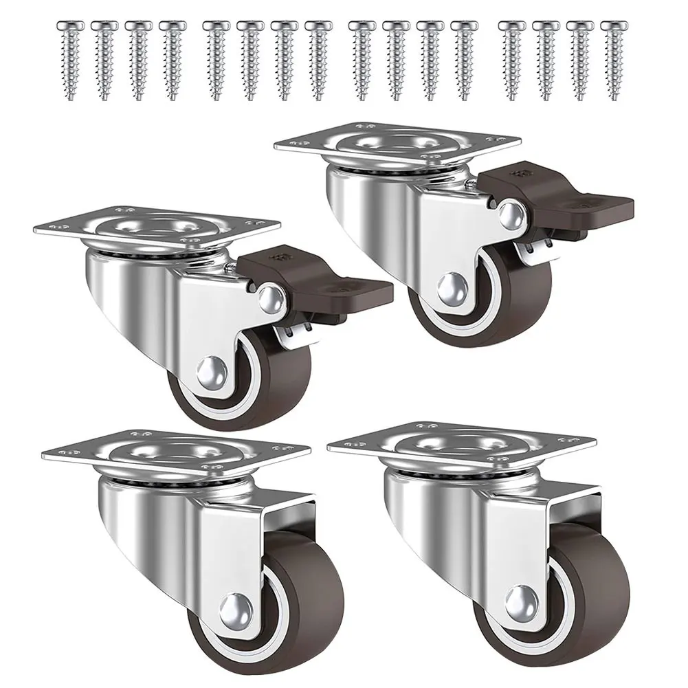 4 шт. колесики с тормозом бесшумные резиновые 1-дюймовый поворотный перемещение