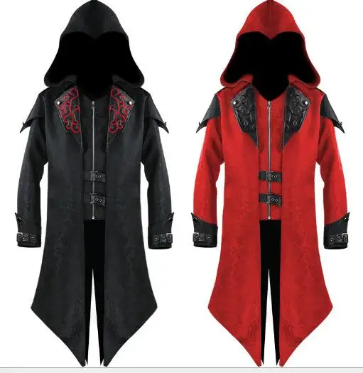 

Medieval Cosplay men Steampunk Victorian Jacket Gothic Belt Swallow-Tail Coat Cosplay Costume Vintage Halloween Long Uniform