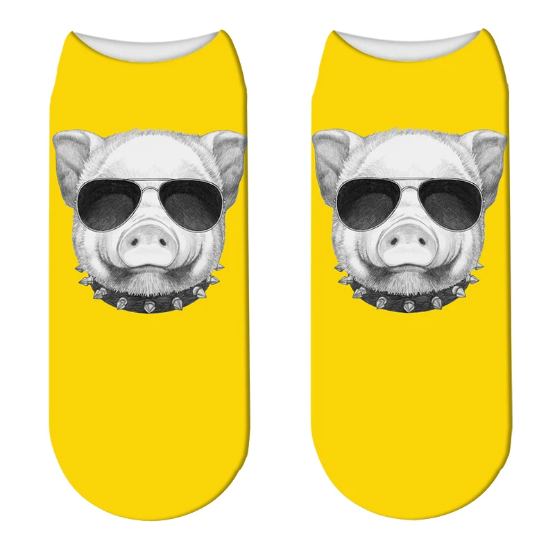 

3D Print Cartoon Pig Dog Pattern Short Socks New High Qualityl Happy Women's Socks Fashion Men Short Breathable Invisible Socks
