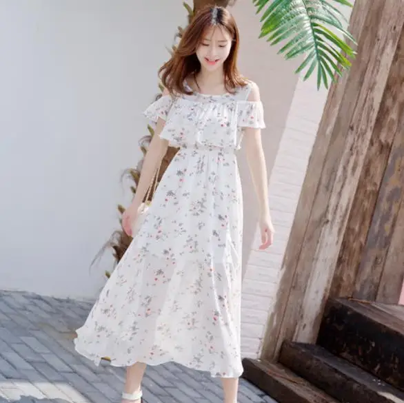 Летнее женское шифоновое пляжное платье в стиле бохо приталенное без бретелек с