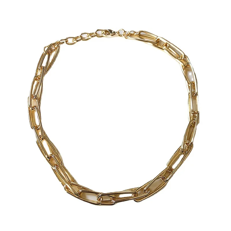 

European and American Necklace Women's Plain Collar Clavicle Chain Simple and Versatile Hip Hop Metal Chain