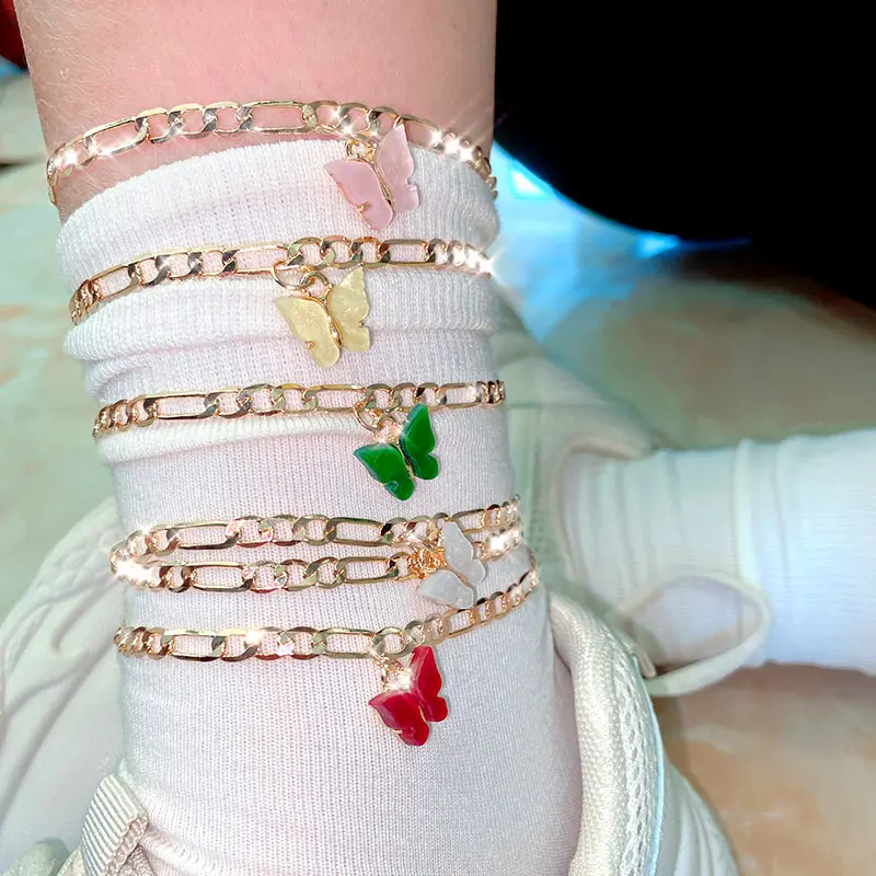 

Flatfoosie 2Pcs/Set Cute Butterfly Anklets Bracelet For Women Adjustable Gold Silver Color Anklets Boho Summer Foot Jewelry