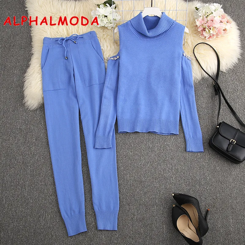 ALPHALMODA 2019 осень зима женские новые спортивные костюмы с открытыми плечами