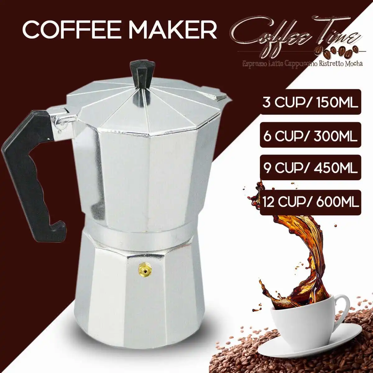 

Coffee Maker Pot Aluminum Mocha Espresso Percolator Pot Coffee Kettle Cafetera Home Outdoor Stovetop Cafe Tools Sliver