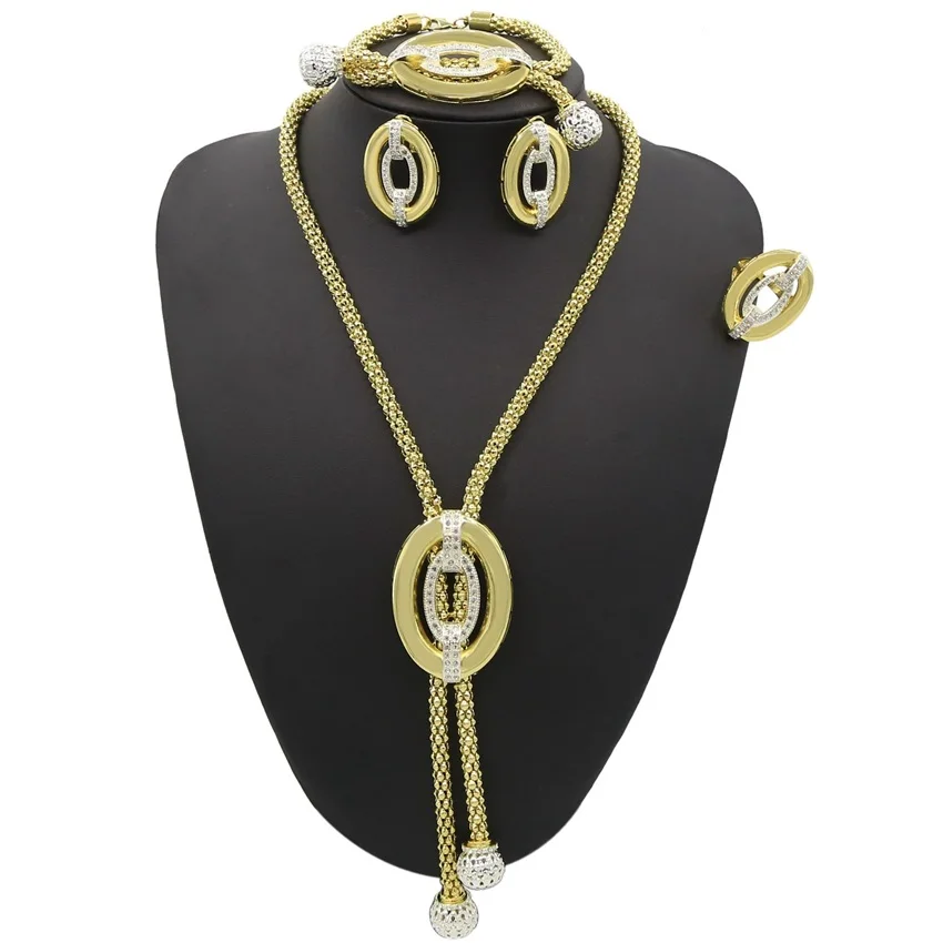 Yulaili Дубай золотые ювелирные наборы кристалл кулон ожерелье серьги браслет кольцо для женщин Подарки на годовщину вечеринку