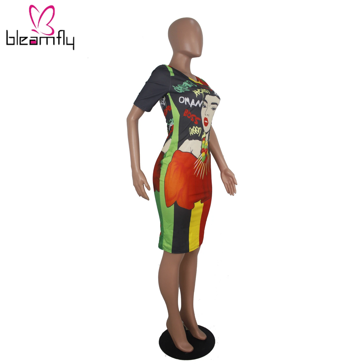 2019 женское летнее платье миди с буквенным принтом и круглым вырезом длиной до