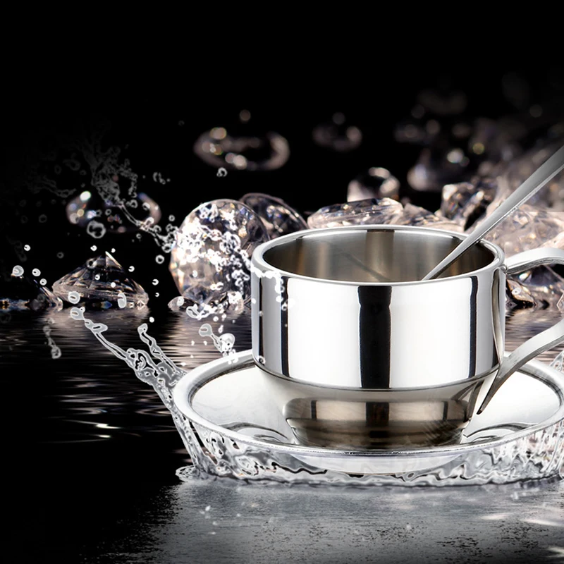 Кофейная чашка из нержавеющей стали 3 комплекта с блюдом кофейная ложка сладкий