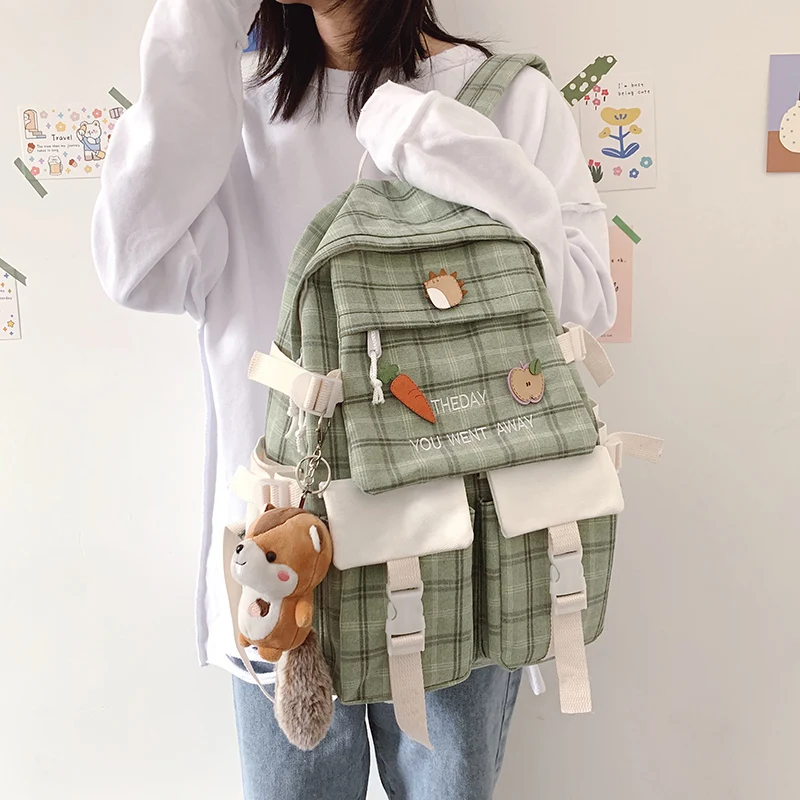 

Вместительный милый рюкзак для девушек, новинка 2021, школьный ранец для девушек, школьная сумка в японском стиле преппи, клетчатая дорожная с...