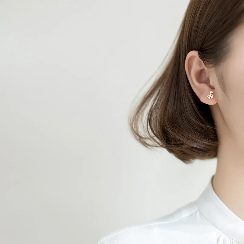 Серьги гвоздики из серебра 100% пробы с жирафом 7 х8 мм|Серьги-гвоздики| |