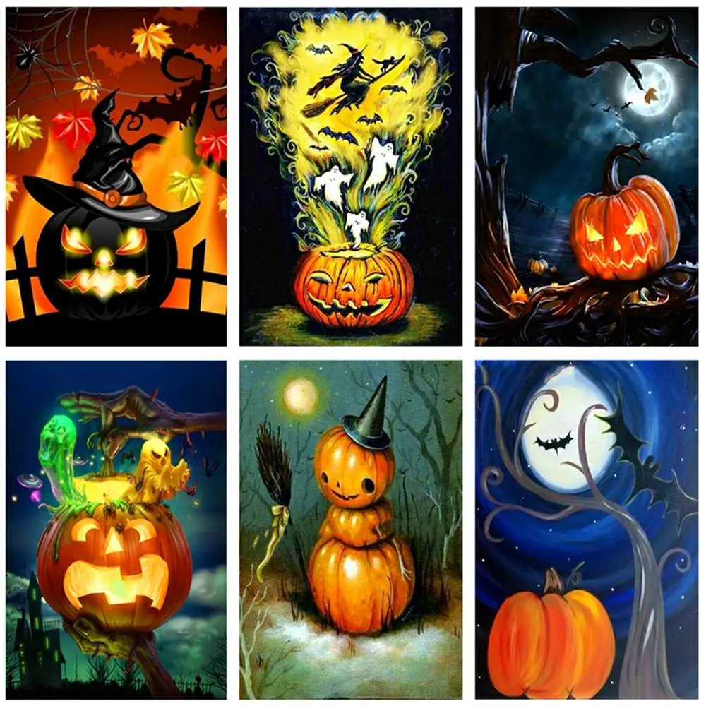 Полностью квадратная/круглая дрель 5D DIY Алмазная краска для Хэллоуина Тыква с