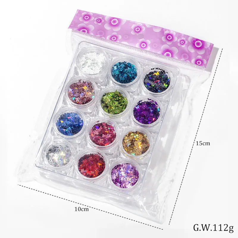

12pcs/lot Shiny Butterfly Glitter Lip Gloss Glittering DIY Decor Butterflies Laser Flakes Lipgloss Base Mix Decorations