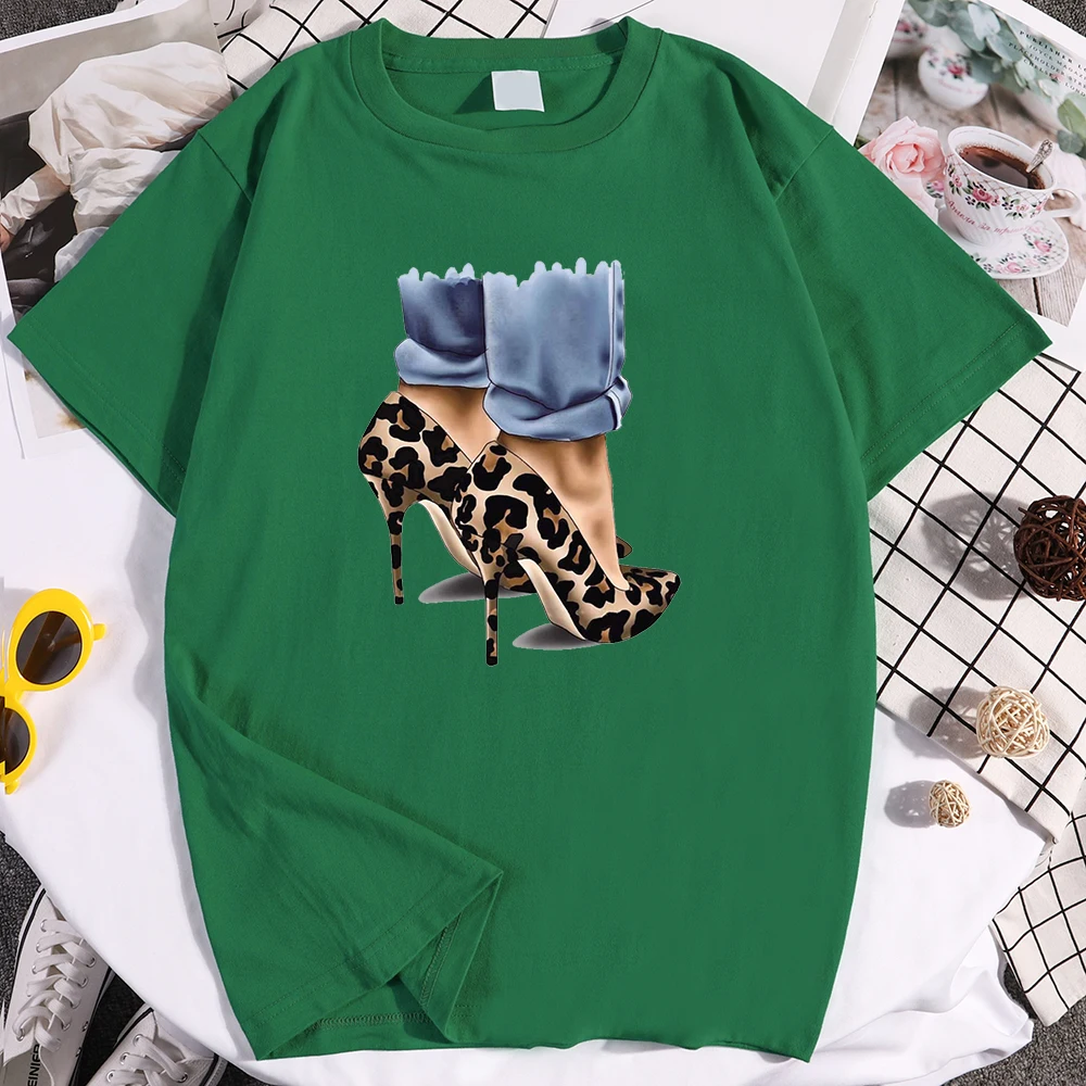 Модная мужская футболка с леопардовым принтом на высоком каблуке уличная