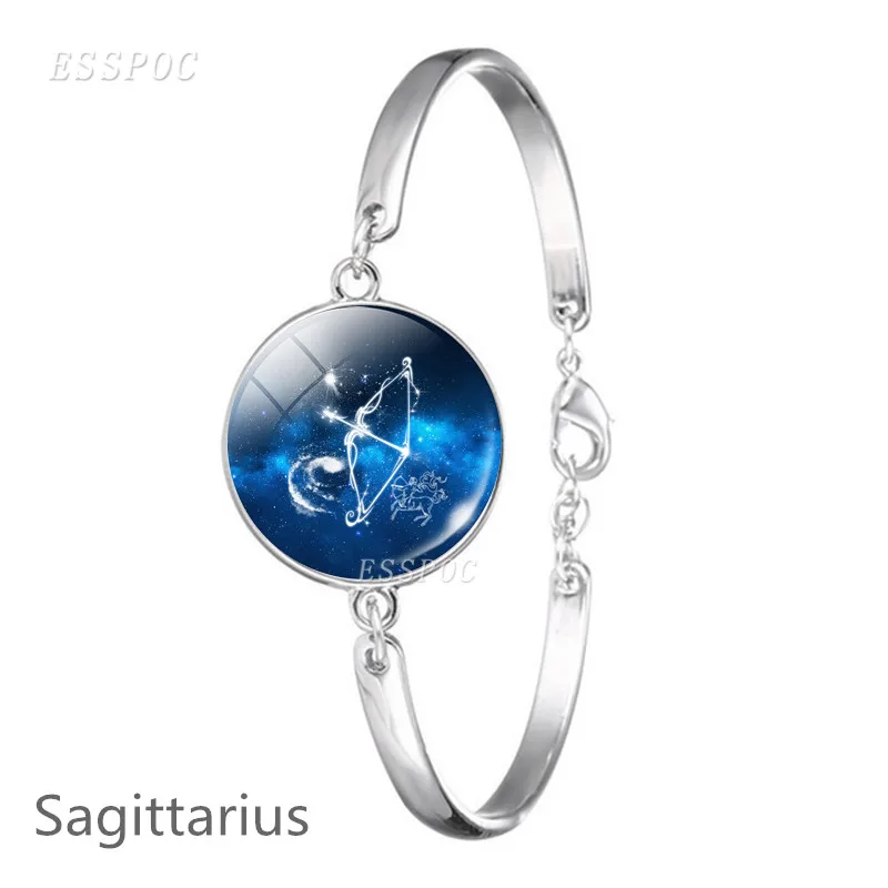 Sagittarius 12 Знак зодиака браслет цепочка, стекло, кабошон цепи браслет рыбы Овен, Телец созвездие близнецов ювелирные изделия для женщин подарок на день рождения - Окраска металла: Sagittarius