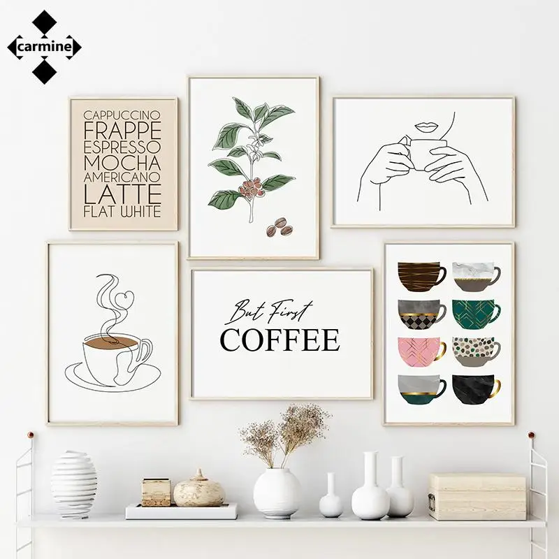 Кофейная линия рисунок холст стены Искусство красочная чашка абстрактные