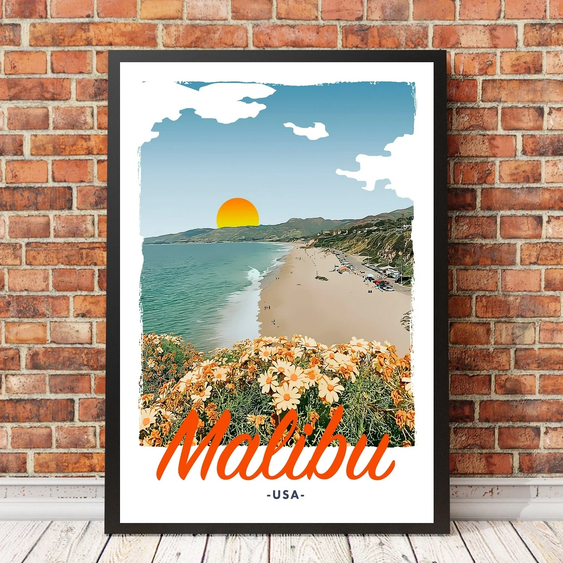 

Винтажный дорожный постер в стиле ретро или холст-картина-Малибу, Калифорния, США, живопись для украшения дома (без рамки)