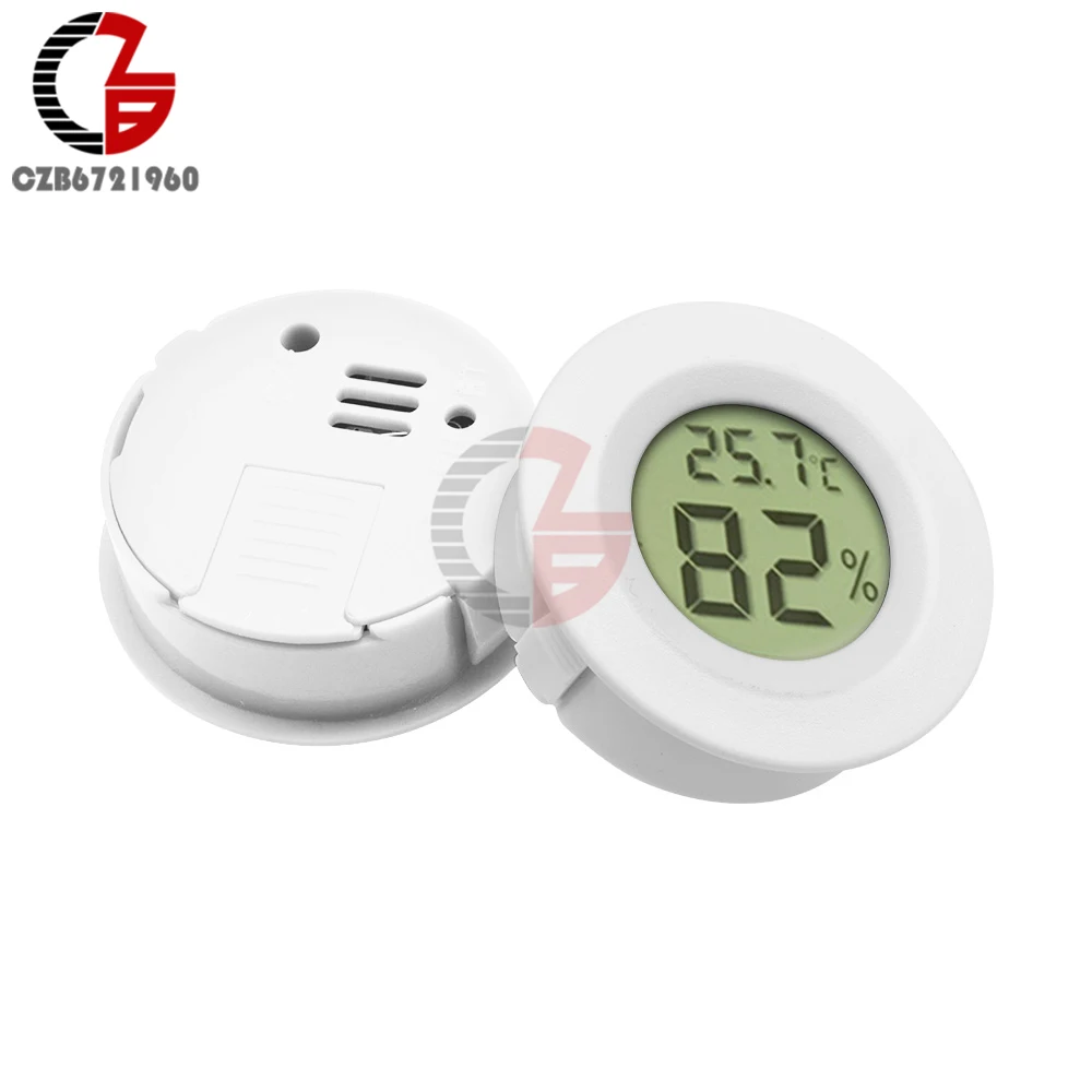 

White Mini Round LCD Digital Temperature Humidity Meter Thermometer Hygrometer Indoor Car Temperature Tester Monitor Detector