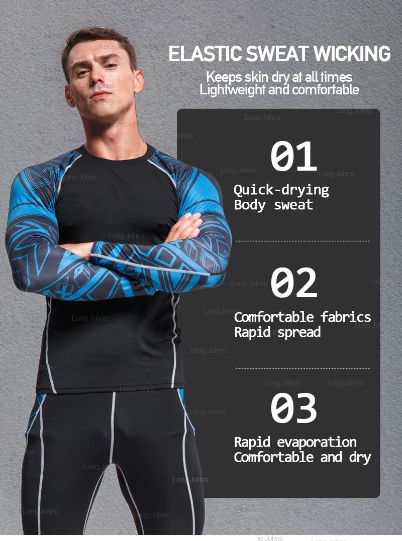 New Fitness Long underwear 2 piece set Compression leggings shirt tights rashgard male Brand clothing Track suit men sportswear