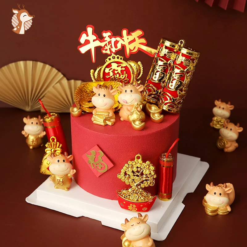 2021 креативный Топпер для торта с Новым годом корова ребенок Мультяшные подарки