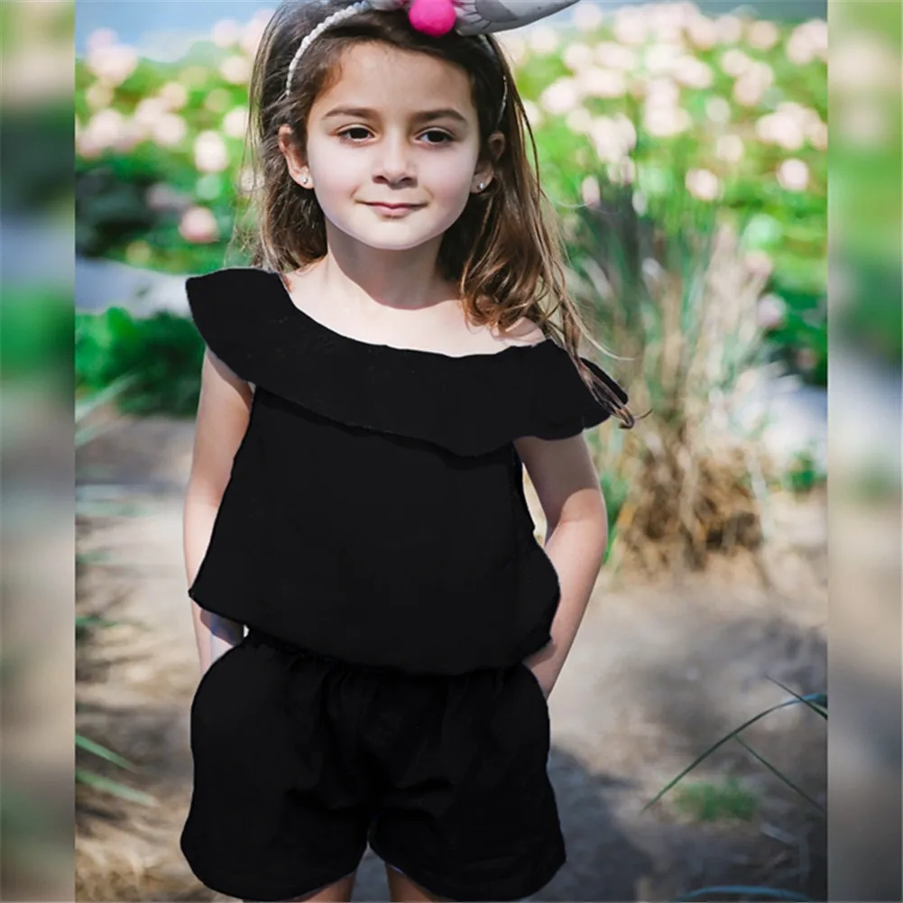 

Toddler Baby Girls Fashion Romper One-Pieces Off Shoulder Casual Summer Romper Solid Color Romper